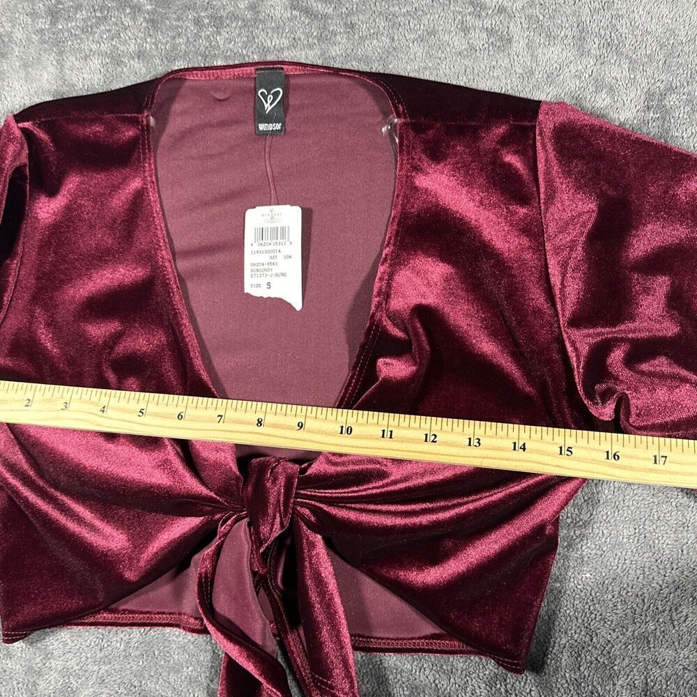Windsor Burgundy Velvet Bolero Sz S Red Bell Sleeves Tie 90s Y2K Vamp Holiday - Picture 6 of 8